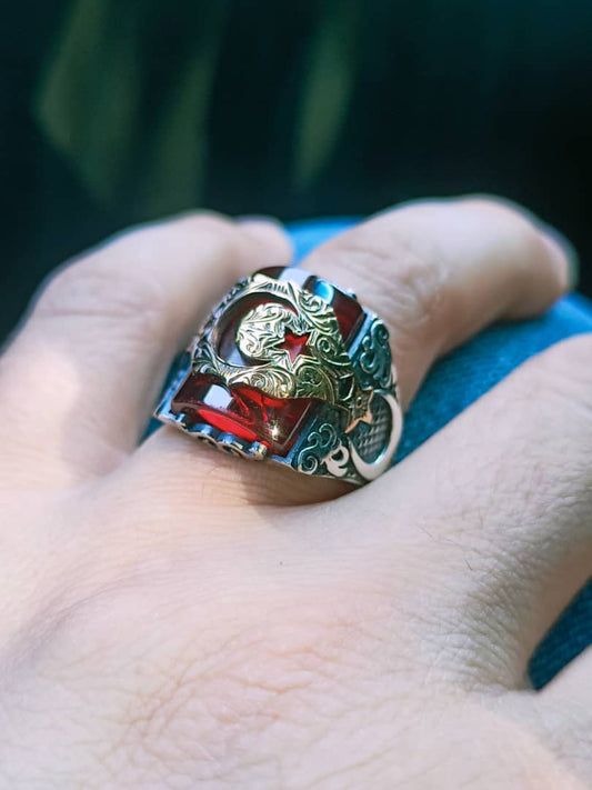 خاتم فضة النجمة والهلال – فخامة تليق بيك